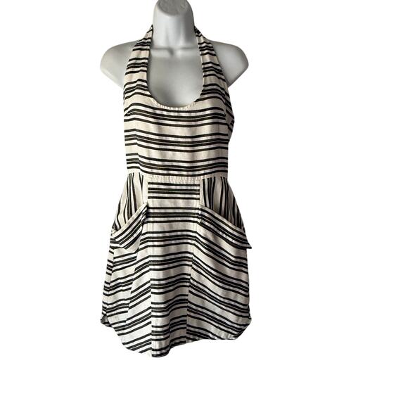 A.L.C. Striped Halter Dress Size 8 Black White Pocket‎ Mini Dress Cotton Viscose - Picture 1 of 6